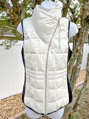Calvin Klein Performance Cream White Quilted Asymmetrical Zip Vest
